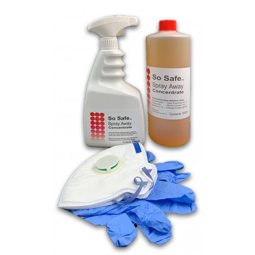 Spray Away Kit1|Bacteria & Mould Killer | Premix 750Ml + Larger 1L Concentrate | Non Toxic |Includes Mask+Gloves- SAVE $5