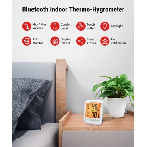 Meter ThermoPro  Bluetooth | Orange Backlit Jumbo Digit-Temperature/Humidity Monitor